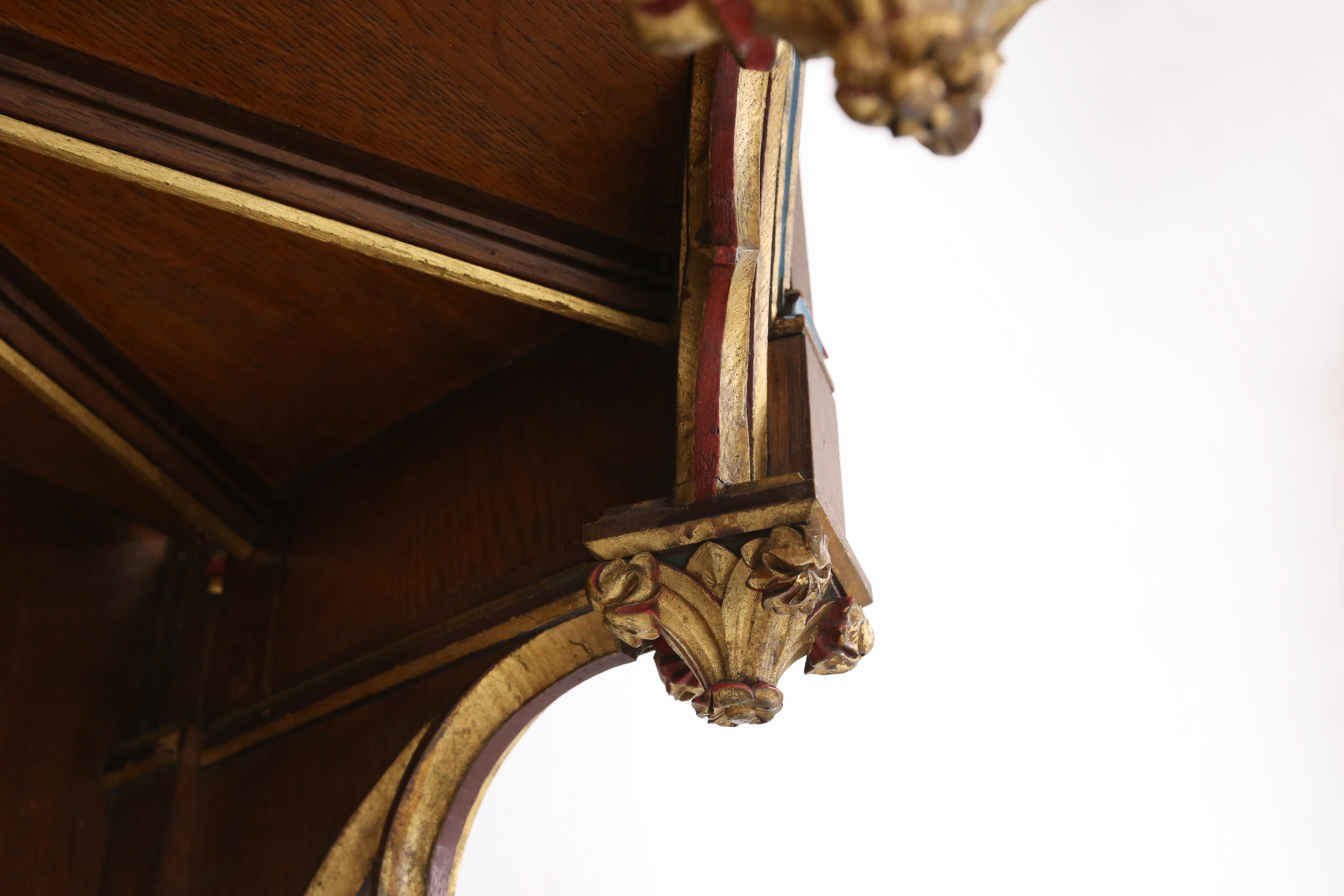 A French polychrome and gilt wooden neo-Gothic church steeple with niche for saint statue, ca. 1800thumbnail